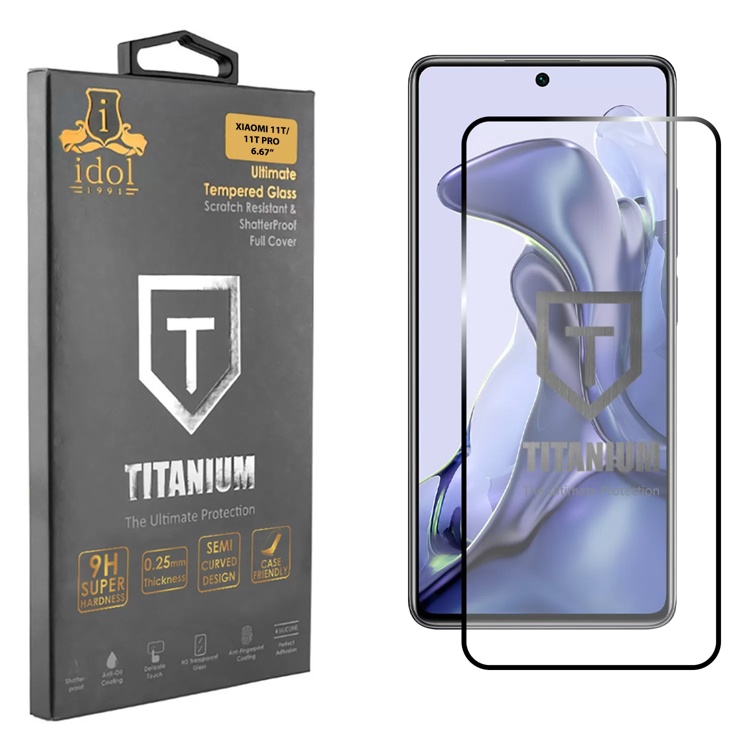 IDOL 1991 TITANIUM TEMPERED GLASS XIAOMI 11T/11T PRO 6,67in 9H 0.25mm SEMI CURVED FULL GLUE BLACK
