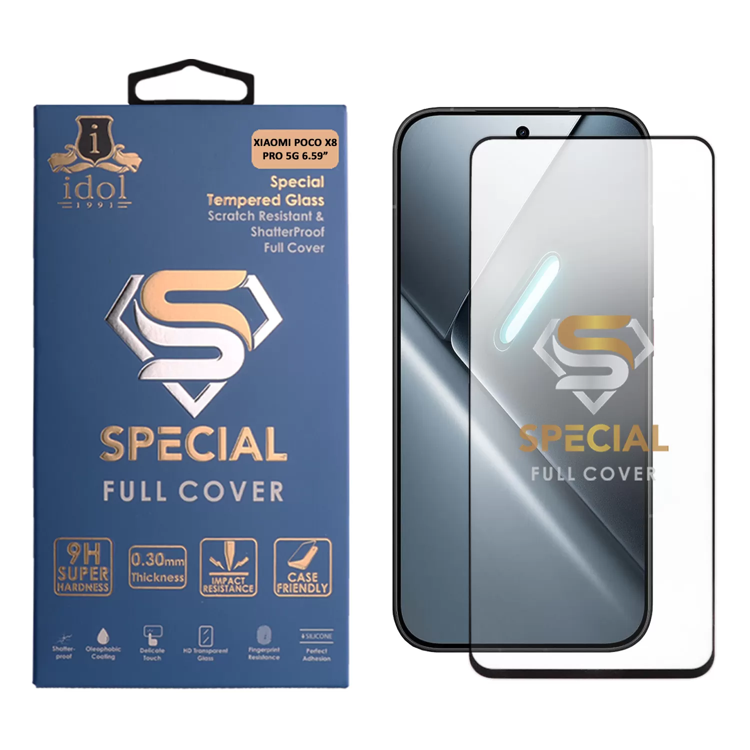 IDOL 1991 SPECIAL TEMPERED GLASS XIAOMI POCO X8 PRO 5G 6.59in 9H 0.25mm FULL COVER FINGER UNLOCK FULL GLUE BLACK