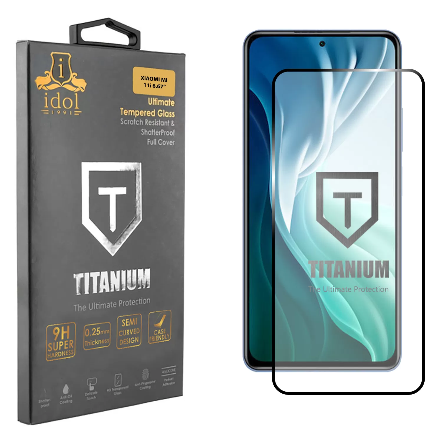 IDOL 1991 TITANIUM TEMPERED GLASS XIAOMI MI 11i 6,67in 9H 0.25mm SEMI CURVED FULL GLUE BLACK