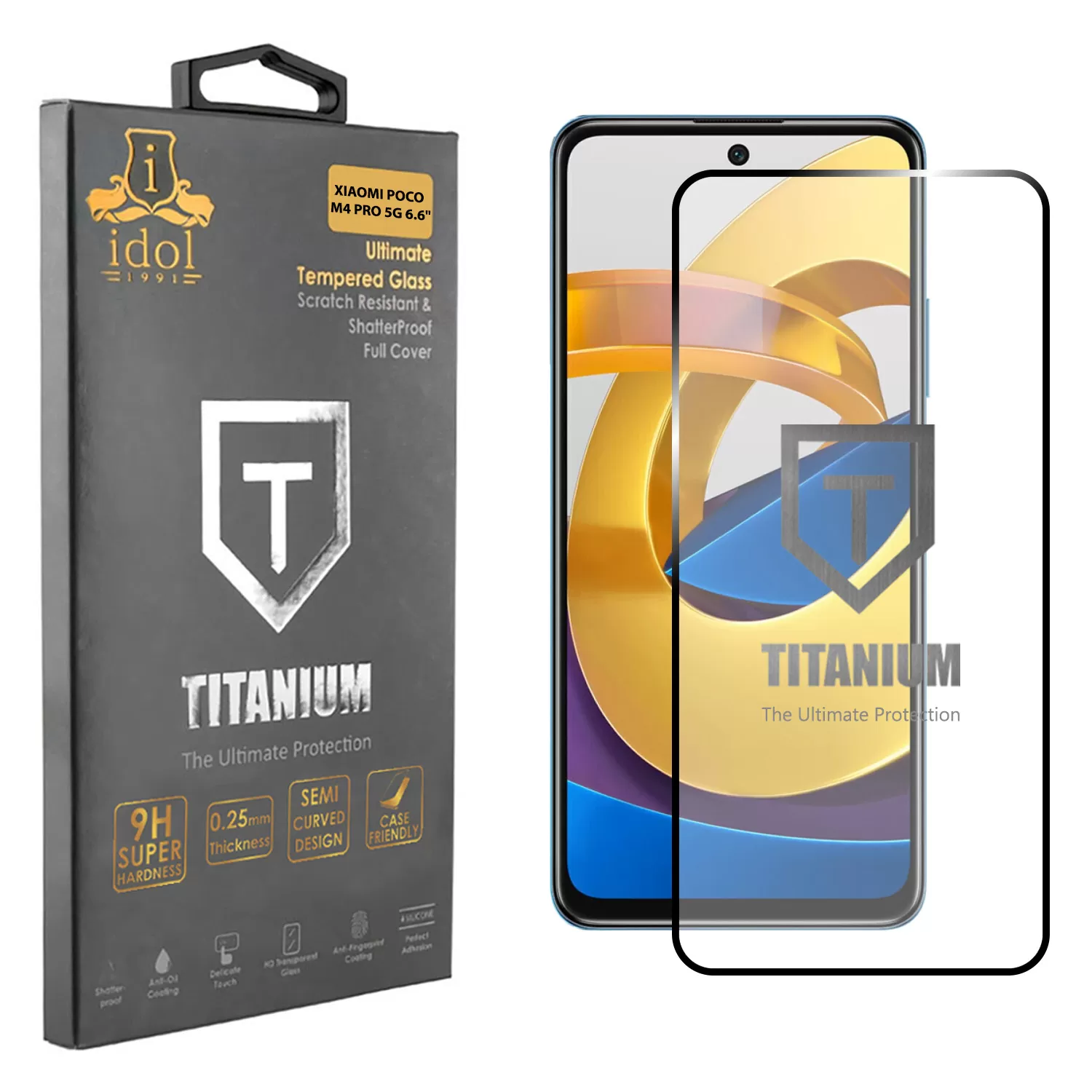 IDOL 1991 TITANIUM TEMPERED GLASS XIAOMI POCO M4 PRO 5G 6.6in 9H 0.25mm  SEMI CURVED FULL GLUE BLACK