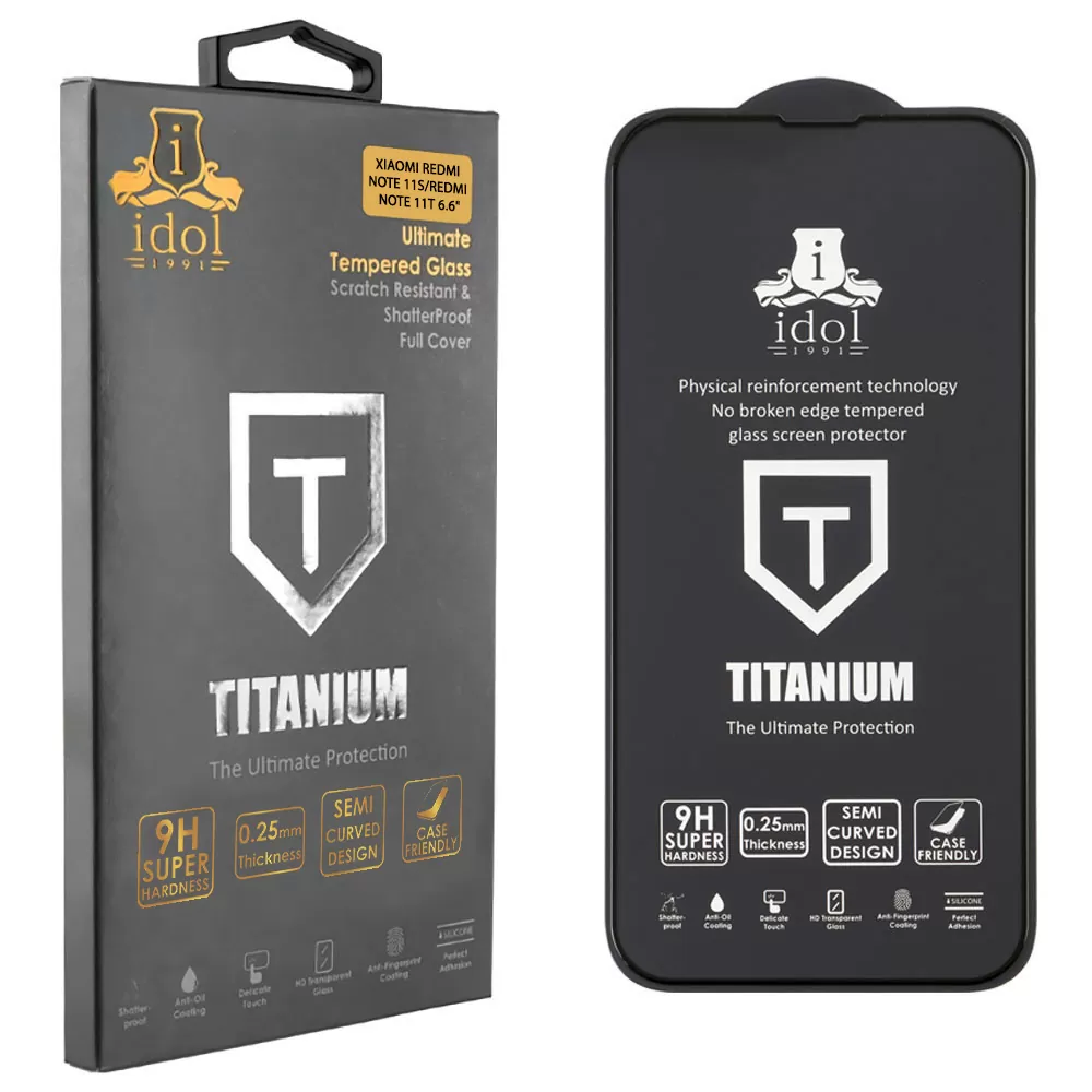 IDOL 1991 TITANIUM TEMPERED GLASS XIAOMI REDMI NOTE 11S 5G/REDMI NOTE 11T 5G 6.6in 9H 0.25mm SEMI CURVED FULL GLUE BLACK