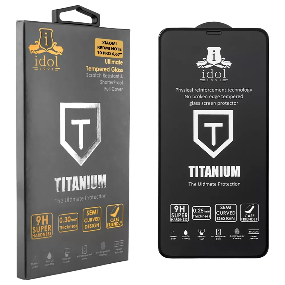 IDOL 1991 TEMPERED GLASS XIAOMI REDMI NOTE 10 PRO 6.67" 9H 0.25mm TITANIUM SEMI CURVED FULL GLUE BLACK