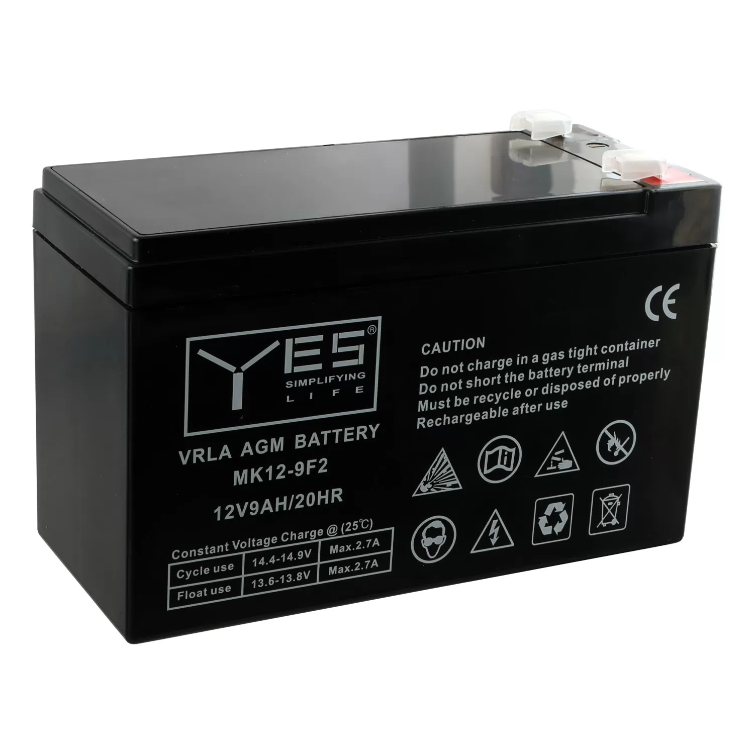 YES ΜΠΑΤΑΡΙΕΣ ΜΟΛΥΒΔΟΥ 12V 9.0Ah/20Hr MK12-9F2 (151X65X94mm) ΑΚΡΟΔΕΚΤΗΣ T2/F2 6,35mm