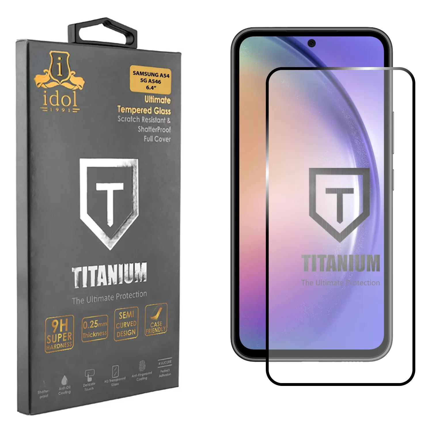 IDOL 1991 TITANIUM TEMPERED GLASS SAMSUNG A54 5G A546 6.4in 9H 0.25mm SEMI CURVED FULL GLUE BLACK