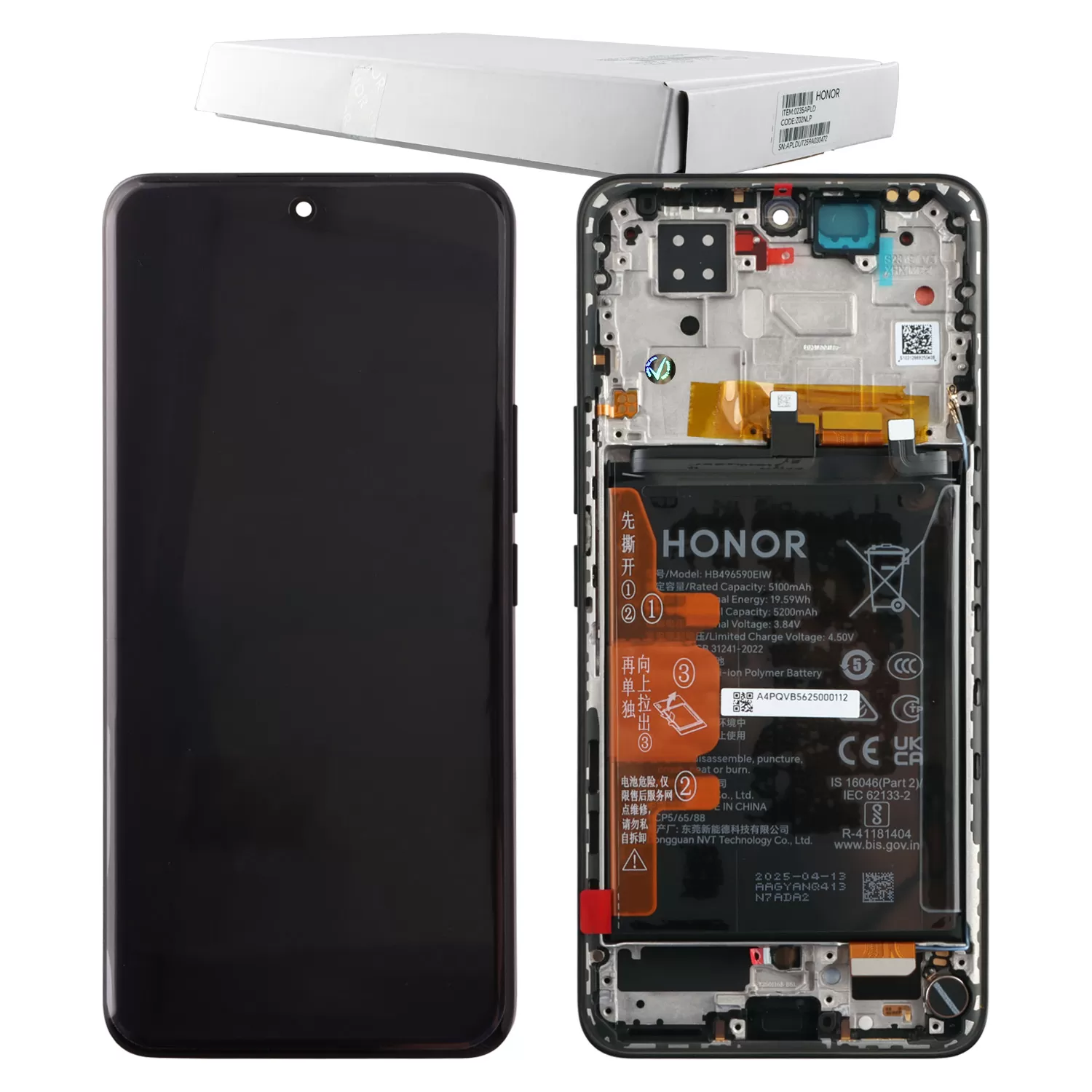 HONOR 200 5G ΟΘΟΝΗ + TOUCH SCREEN + LENS + FRAME + BATTERY 0235ALRJ BLACK ORIGINAL SERVICE PACK