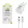 LIME TYPE C GAN PD 3.0 SUPER FAST TRAVEL LTC78W 5V-15V 4.0A/ 20V 3.9A 78W+ ΦΟΡΤΙΣΗΣ-DATA LCC04 TYPE C TO TYPE C 78W WHITE