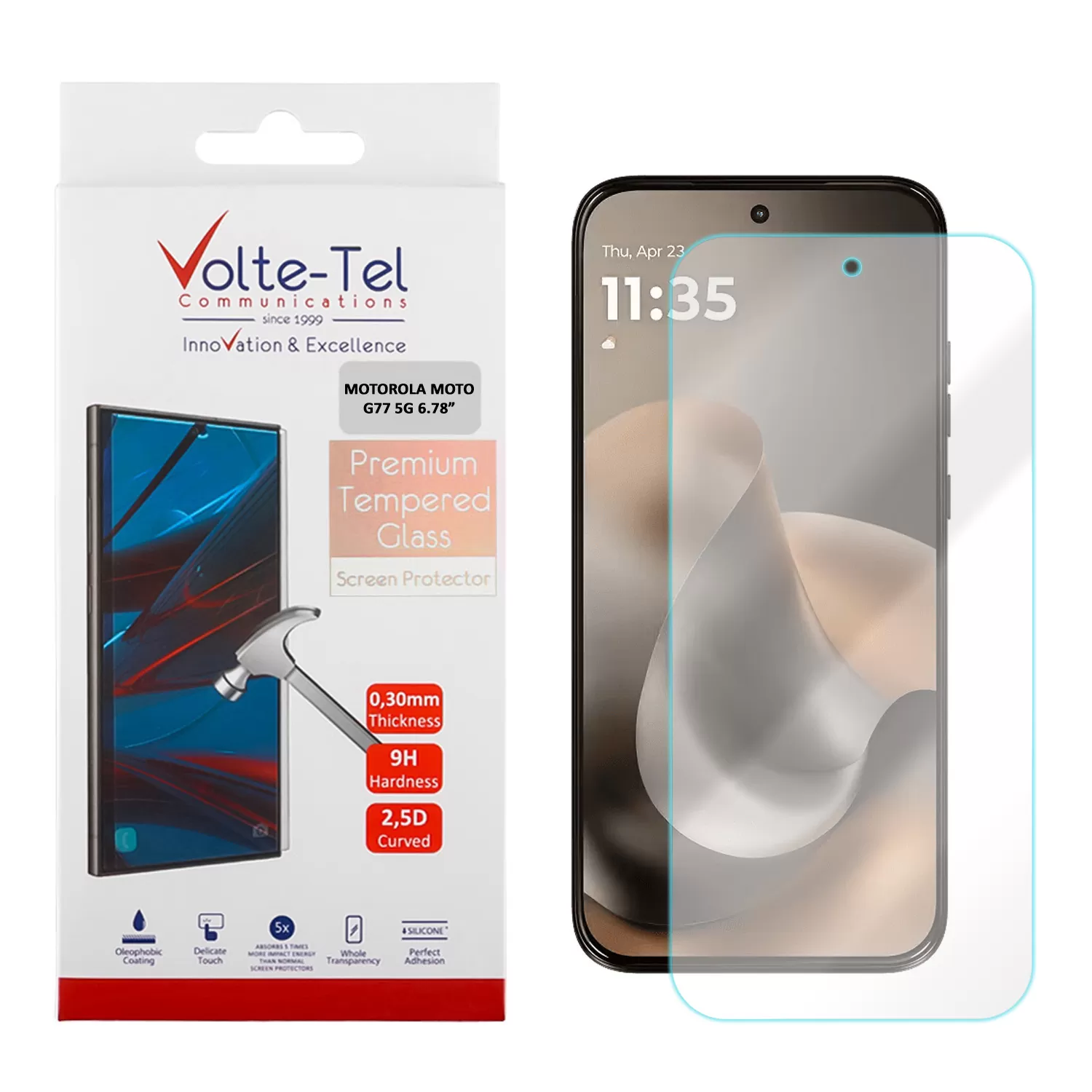 VOLTE-TEL TEMPERED GLASS MOTOROLA MOTO G77 5G 6.78in 9H 0.30mm 2.5D FULL GLUE