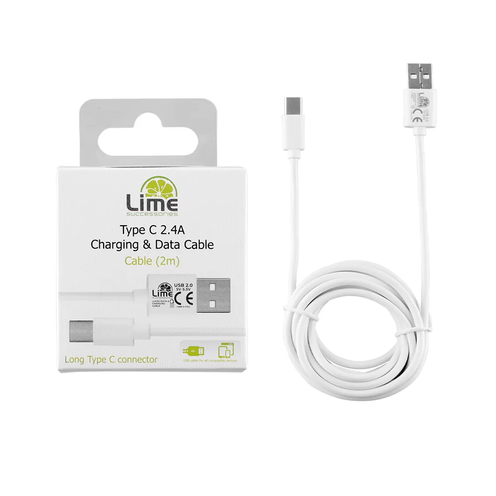 LIME TYPE C LONG USB 2.4A ΦΟΡΤΙΣΗΣ-DATA 2m LUC02 WHITE