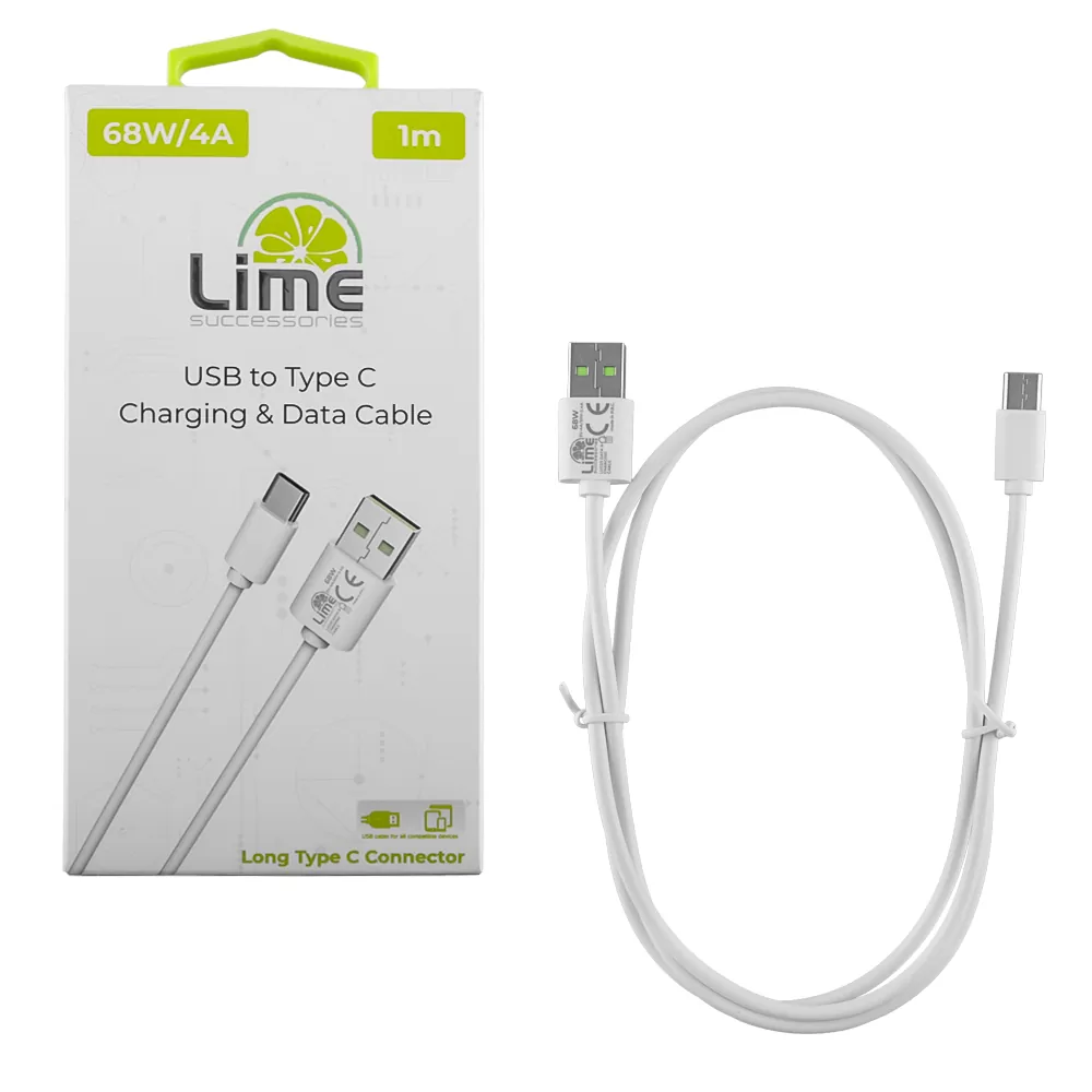 LIME USB-C TYPE C LONG TO USB-A 4A ΦΟΡΤΙΣΗΣ-DATA 1m LUC03 68W WHITE