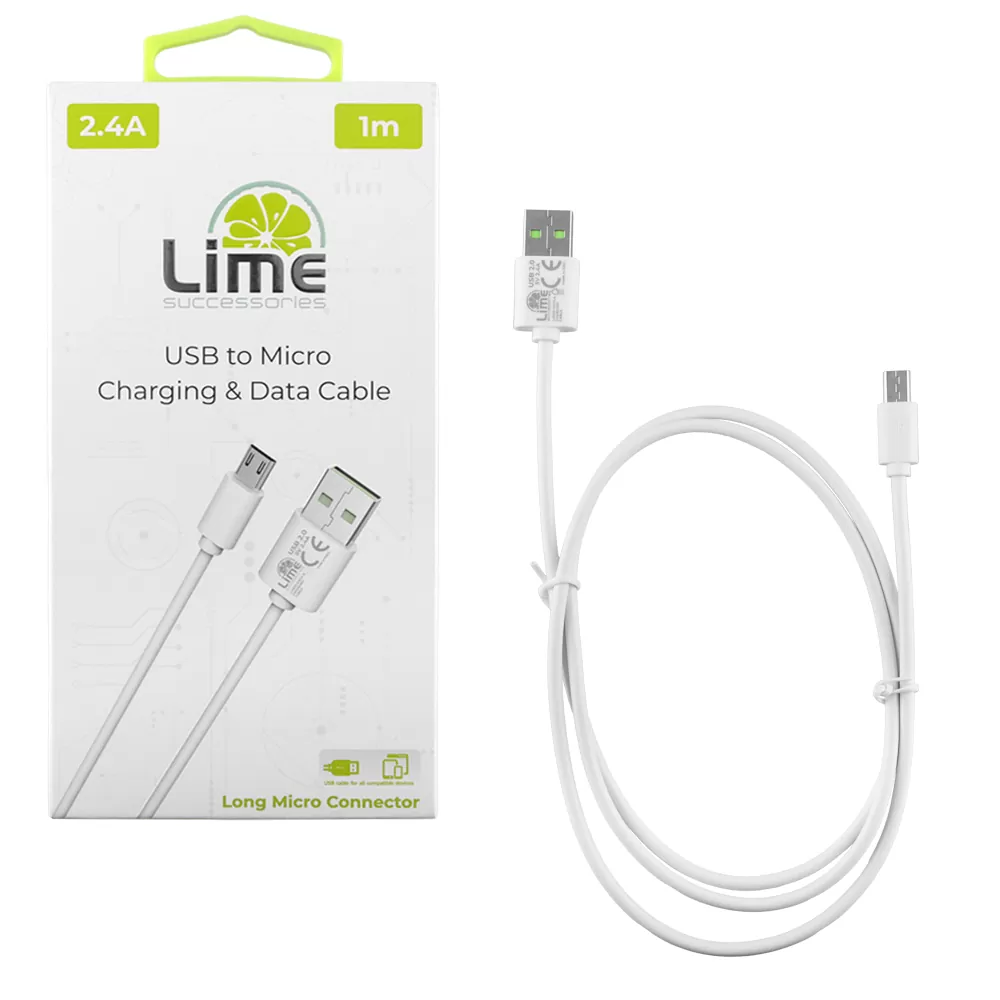 LIME MICRO USB DEVICES LONG TO USB 2.4A ΦΟΡΤΙΣΗΣ-DATA 1m LUM01 WHITE