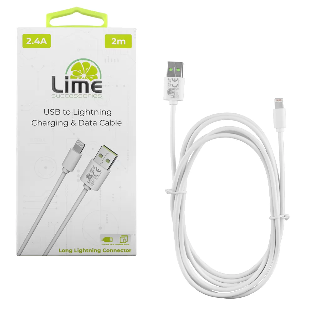 LIME LIGHTNING LONG TO USB 2.4A ΦΟΡΤΙΣΗΣ-DATA 2m LUL02 WHITE