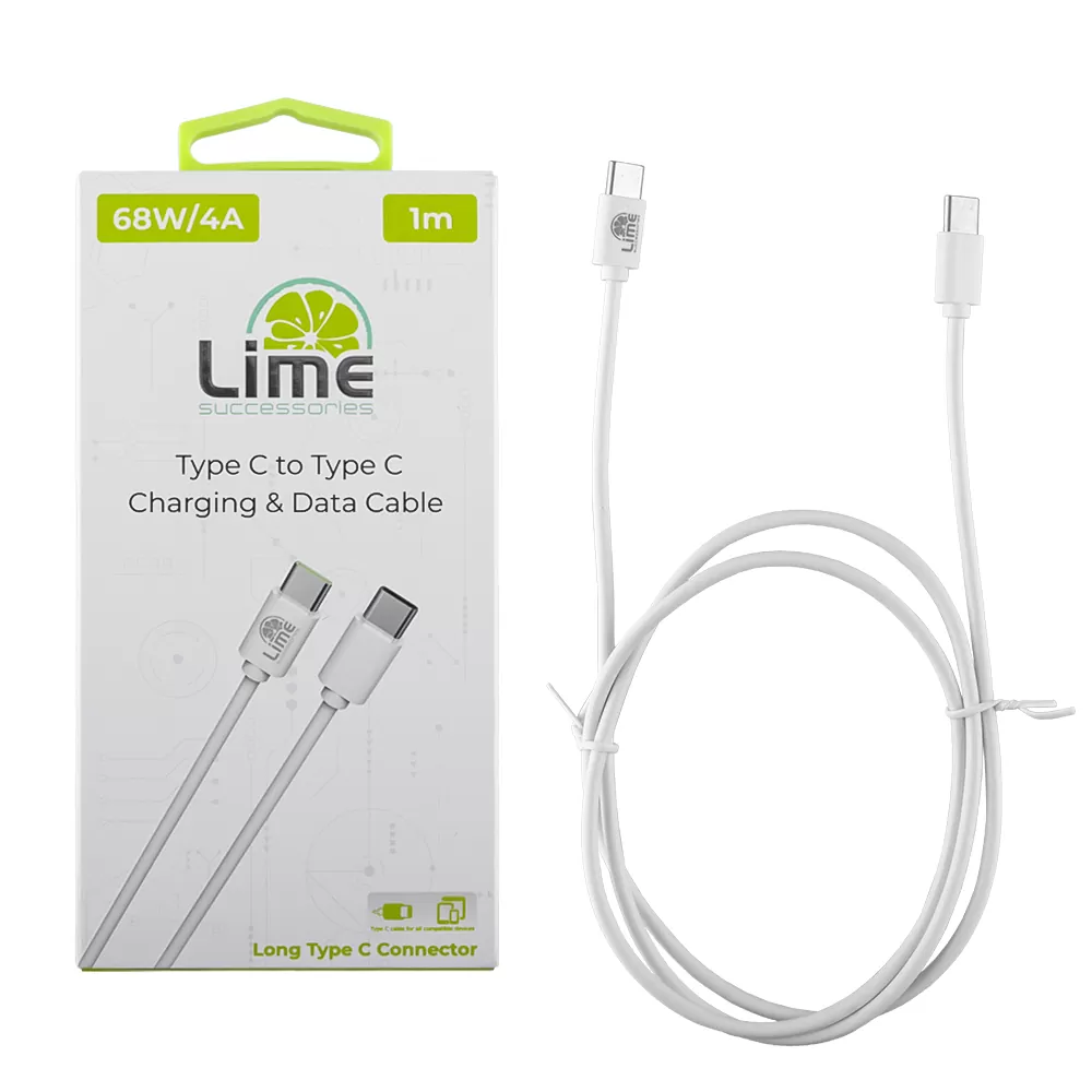 LIME USB-C TYPE C TO USB-C TYPE C LONG 4.0A ΦΟΡΤΙΣΗΣ-DATA 1m LCC01 68W WHITE