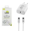 LIME TYPE C PD 3.0 SUPER FAST TRAVEL LTC30W 4.0A 30W+ ΦΟΡΤΙΣΗΣ-DATA LCC03 TYPE C TO TYPE C 40W WHITE