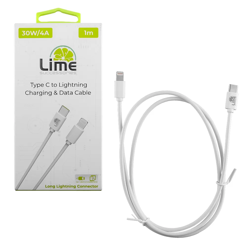 LIME LIGHTNING LONG TO USB-C TYPE C 4.0A ΦΟΡΤΙΣΗΣ-DATA 1m LCL03 30W WHITE