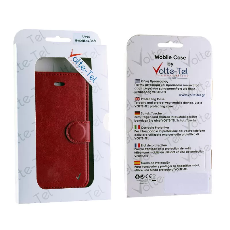VOLTE-TEL LEATHER-TPU BOOK STAND ΘΗΚΗ IPHONE SE/5/5S 4.0in RED - Image 4