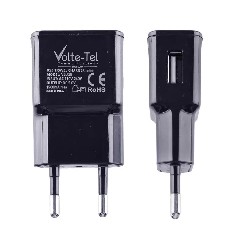 VOLTE-TEL USB-A TRAVEL CHARGER mini VLU15 1500mA BLACK - Image 2