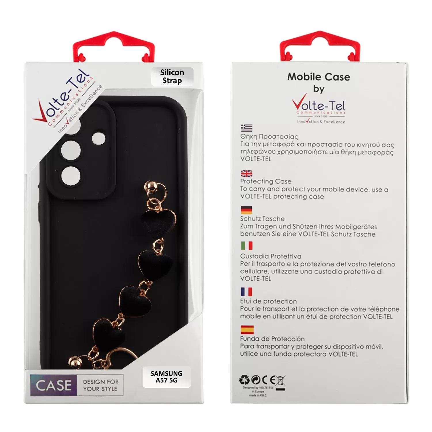 VOLTE-TEL SILICON TPU WITH STRAP ΘΗΚΗ SAMSUNG A57 5G A576 6.7in  FULL CAMERA PROTECTION BLACK WITH BLACK HEARTS - Image 5