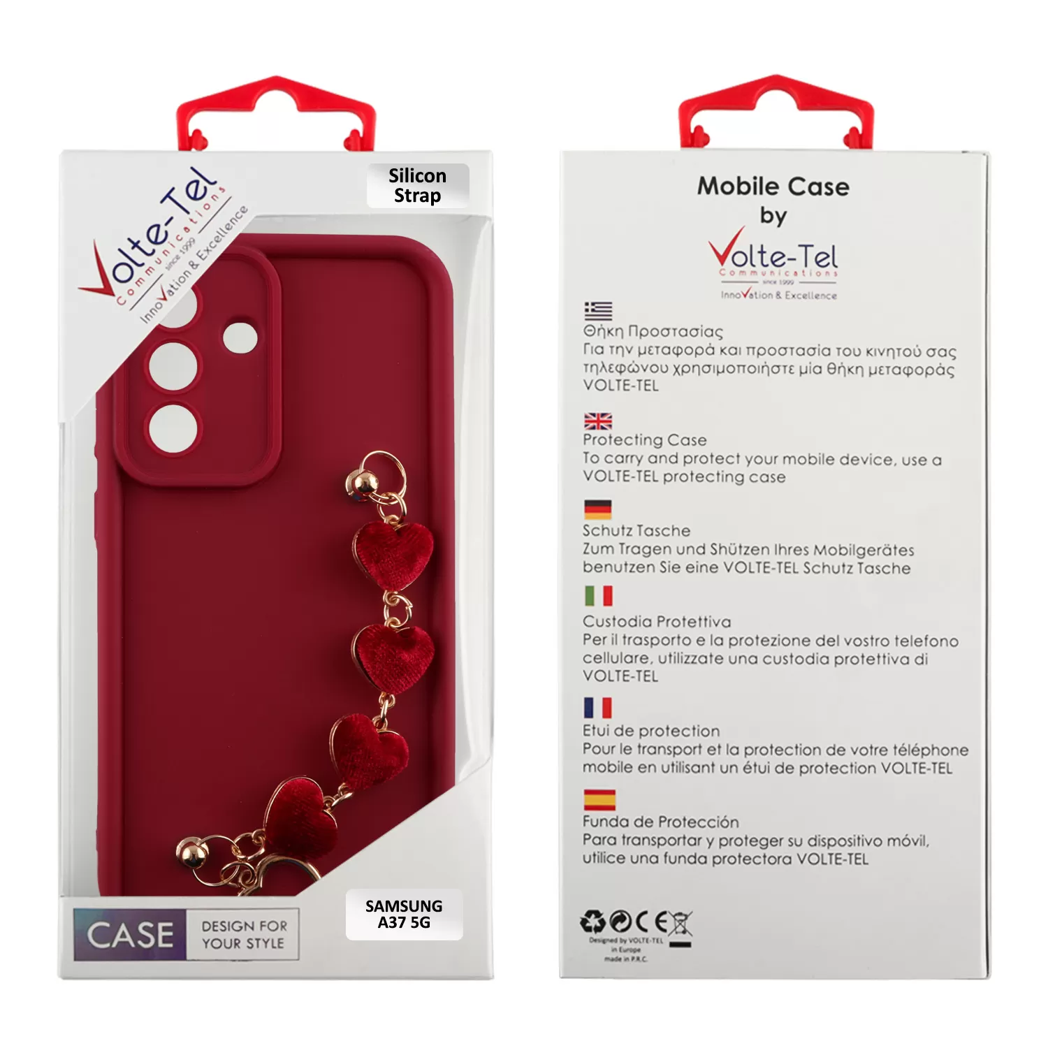 VOLTE-TEL SILICON TPU WITH STRAP ΘΗΚΗ SAMSUNG A37 5G A376 6.7in  FULL CAMERA PROTECTION BURGUNDY WITH RED HEARTS - Image 5