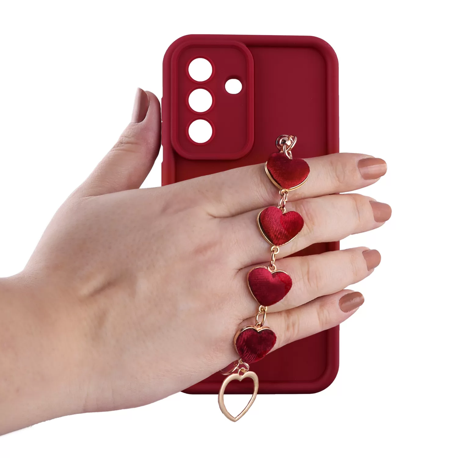 VOLTE-TEL SILICON TPU WITH STRAP ΘΗΚΗ SAMSUNG A57 5G A576 6.7in  FULL CAMERA PROTECTION BURGUNDY WITH RED HEARTS - Image 2