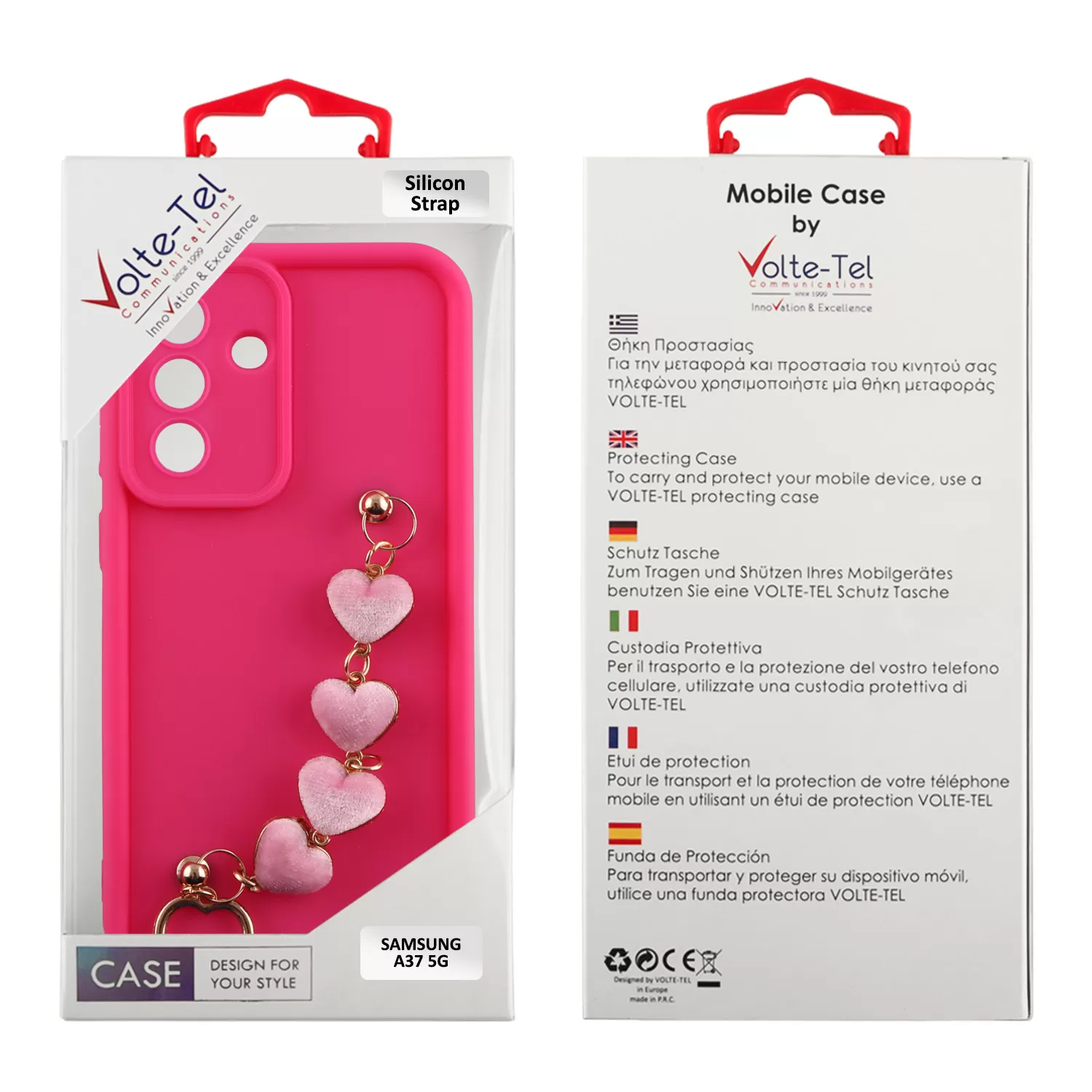VOLTE-TEL SILICON TPU WITH STRAP ΘΗΚΗ SAMSUNG A37 5G A376 6.7in  FULL CAMERA PROTECTION PINK WITH PINK HEARTS - Image 5