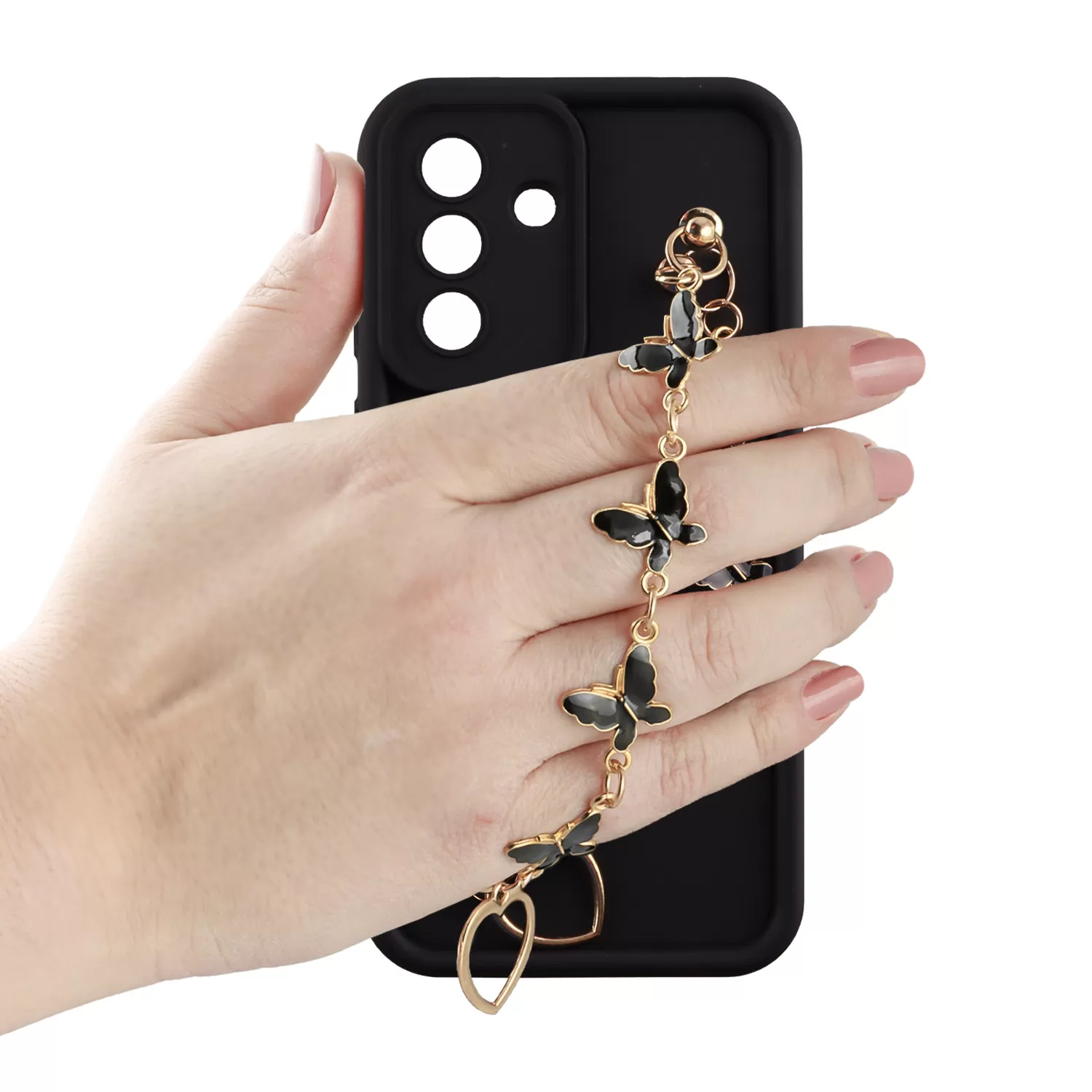 VOLTE-TEL SILICON TPU WITH STRAP ΘΗΚΗ SAMSUNG A37 5G A376 6.7in  FULL CAMERA PROTECTION BLACK WITH BLACK BUTTERFLIES - Image 2