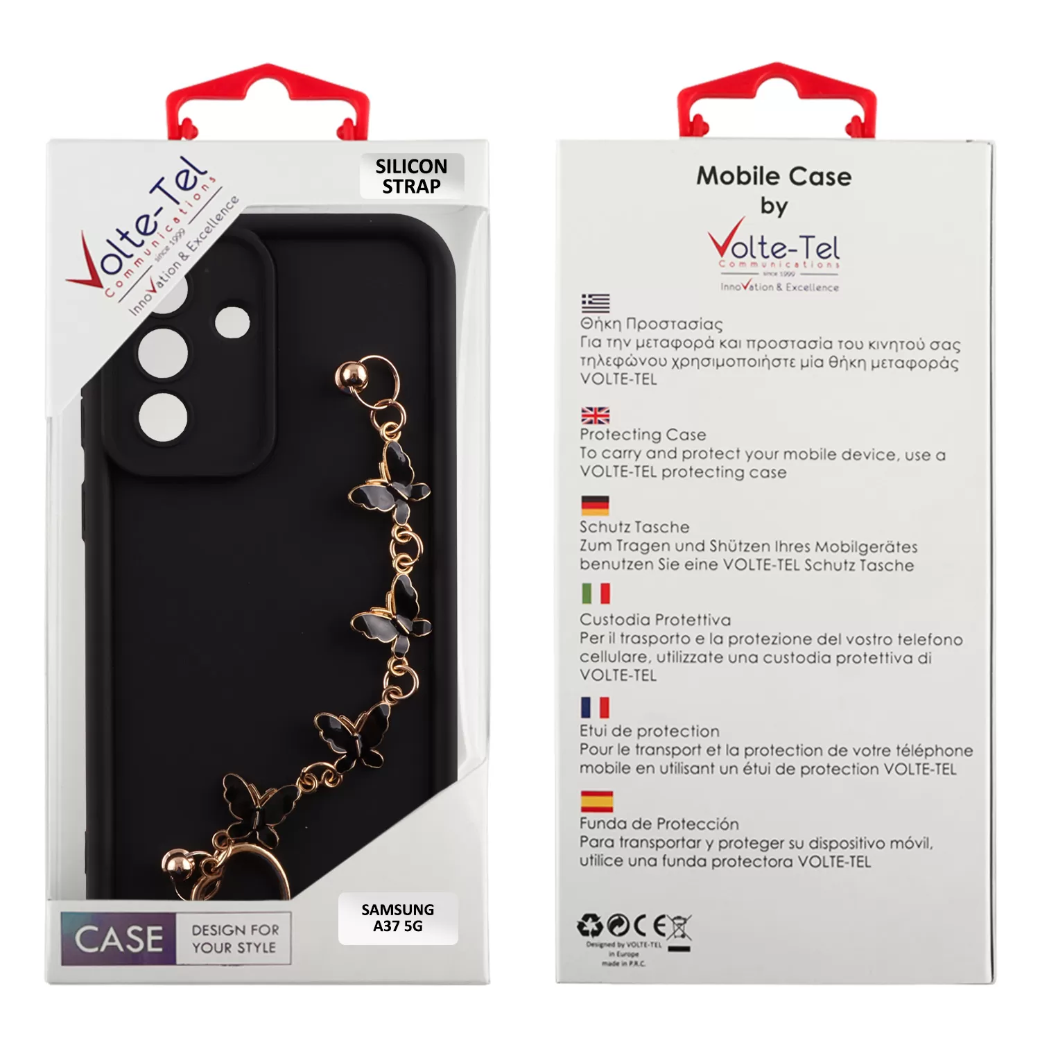 VOLTE-TEL SILICON TPU WITH STRAP ΘΗΚΗ SAMSUNG A37 5G A376 6.7in  FULL CAMERA PROTECTION BLACK WITH BLACK BUTTERFLIES - Image 5