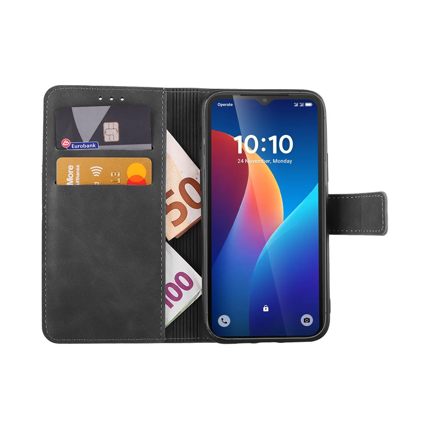 LIME ESSENTIAL ΘΗΚΗ TCL K70 SE 6.56in MAGNET BOOK STAND CLIP GREY - Image 2