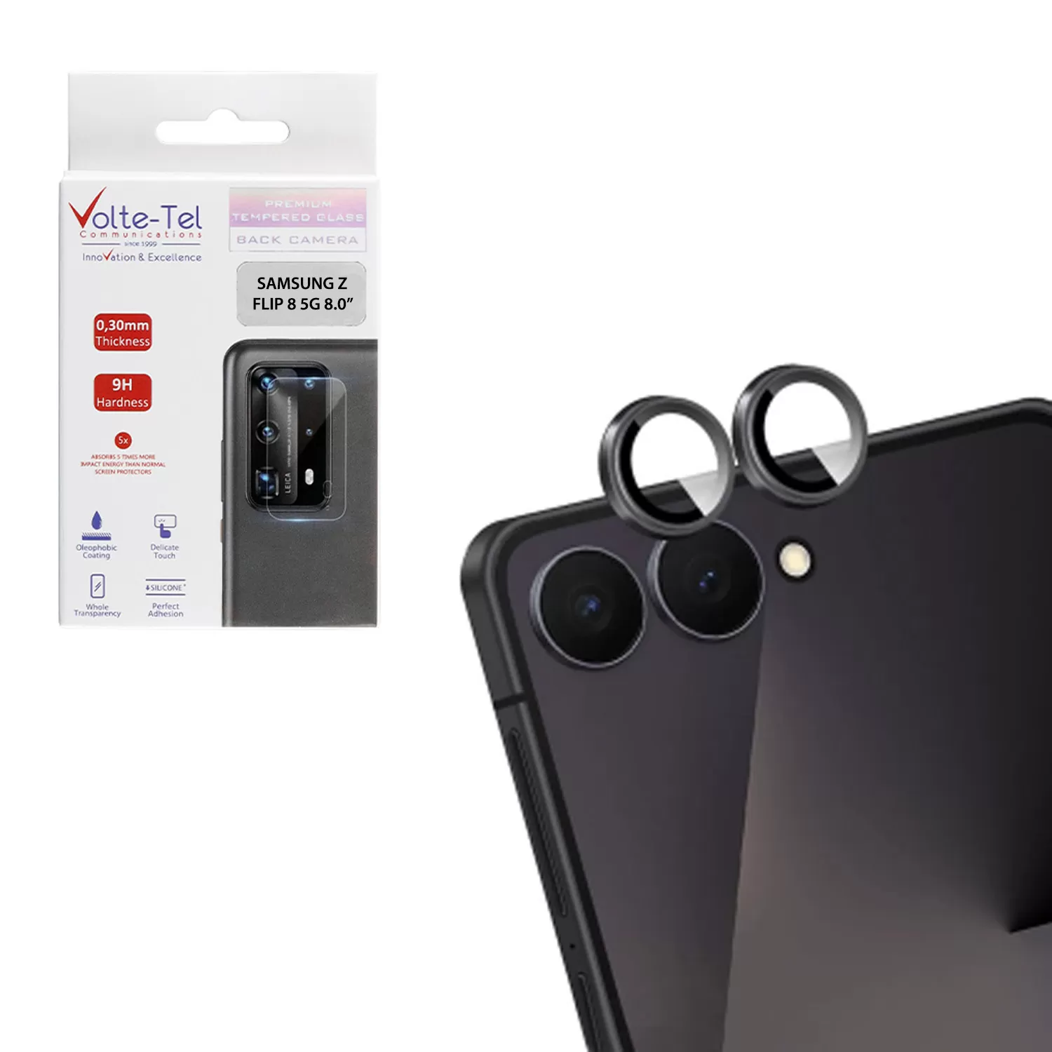 VOLTE-TEL CAMERA GLASS COVER SAMSUNG Z FLIP 8 5G 8.0in 9H 0.33MM EASY APPLICATION BLACK