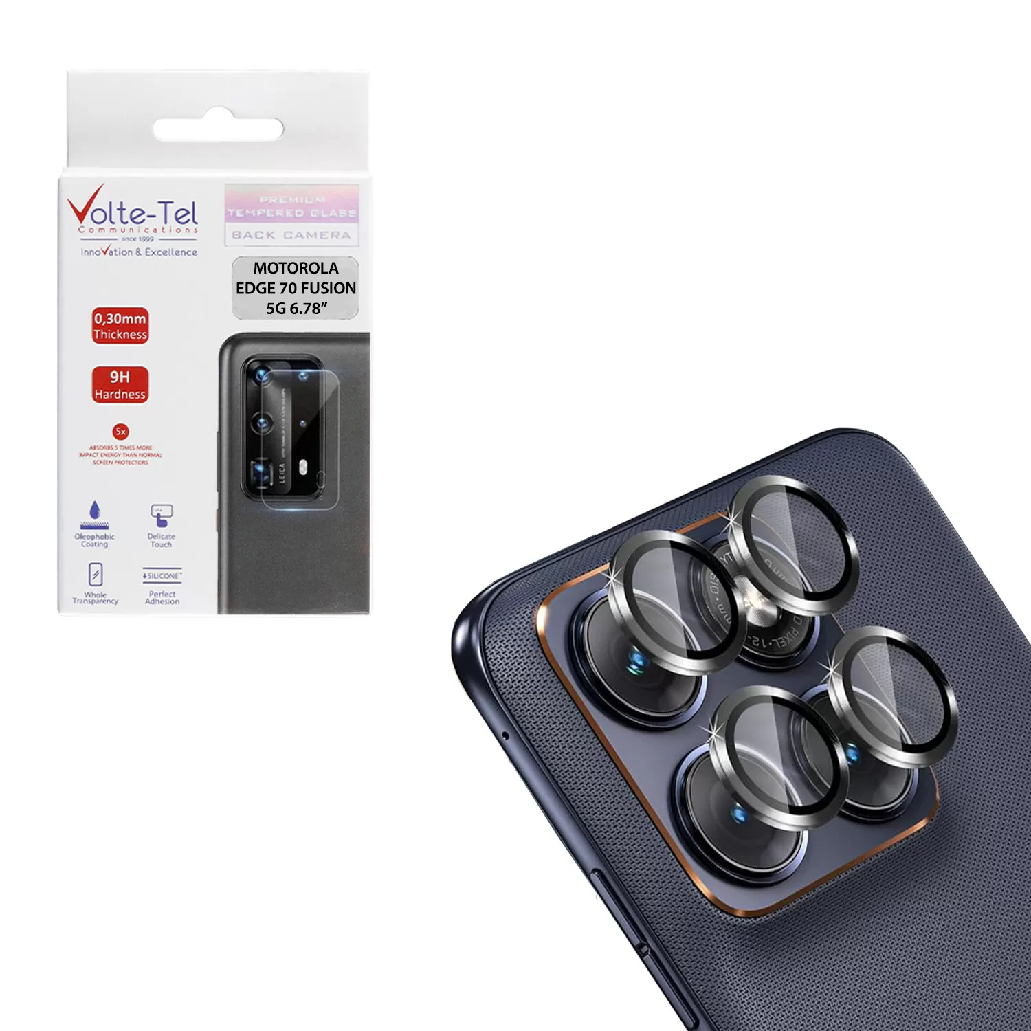 VOLTE-TEL CAMERA GLASS COVER MOTOROLA EDGE 70 FUSION 5G 6.78in 9H 0.33MM EASY APPLICATION BLACK