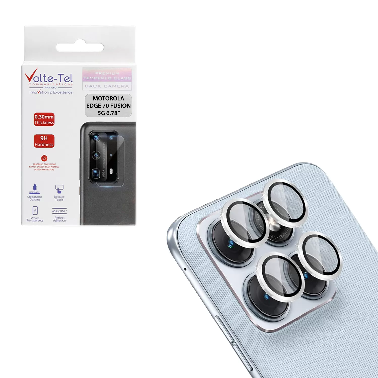 VOLTE-TEL CAMERA GLASS COVER MOTOROLA EDGE 70 FUSION 5G 6.78in 9H 0.33MM EASY APPLICATION SILVER