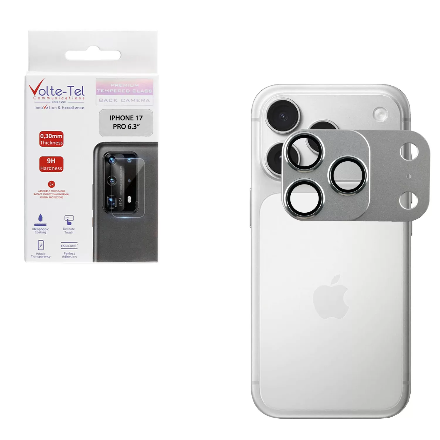 VOLTE-TEL CAMERA GLASS COVER IPHONE 17 PRO 6.3in 9H 0.30MM 3D AR ALUMINIUM-ELECTROPLATING FRAME - MAGNETIC SILVER
