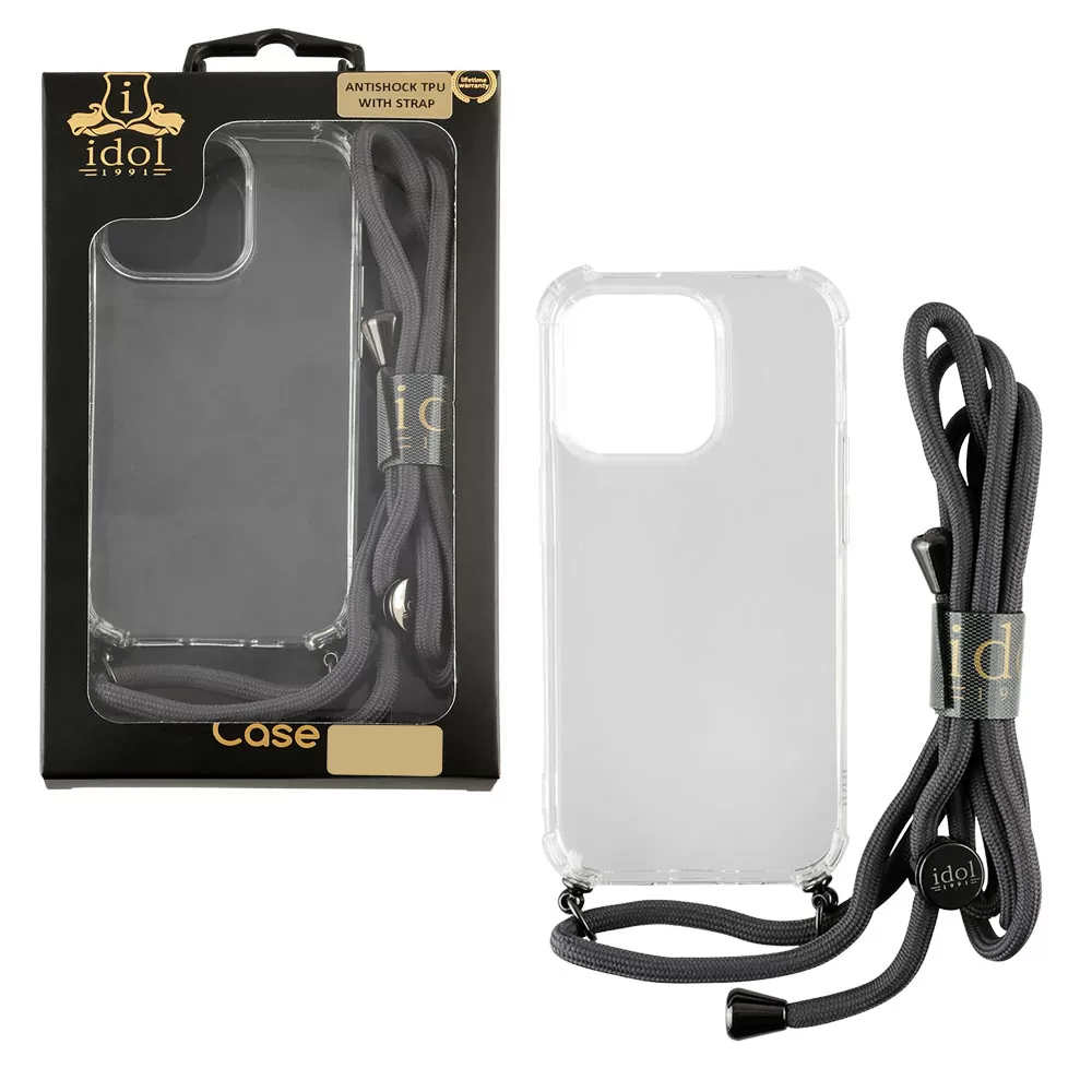 IDOL 1991 ANTISHOCK AIR TPU ΘΗΚΗ IPHONE 15 PRO MAX 6.7in WITH STRAP CAMERA GUARD ΔΙΑΦΑΝΗ