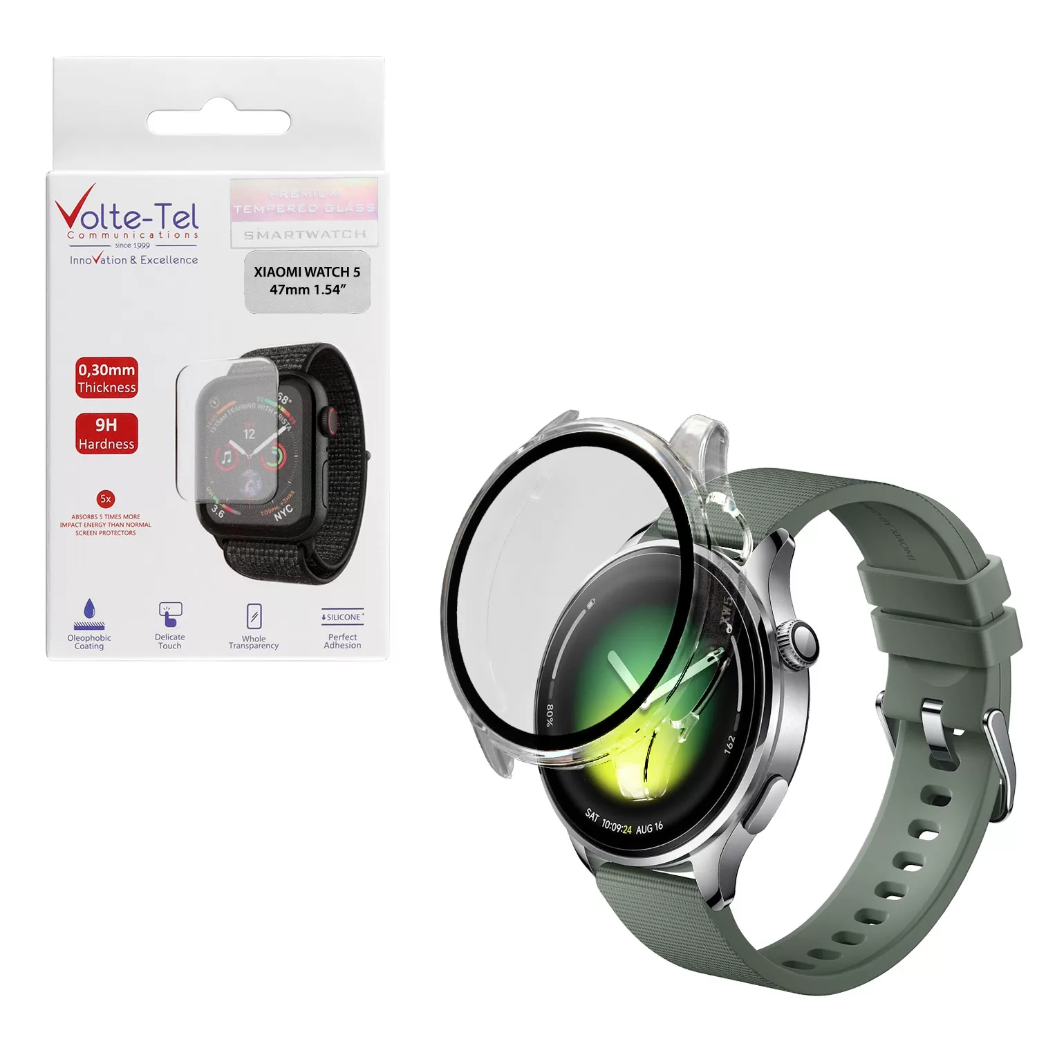 VOLTE-TEL PC EDGE COVER TEMPERED GLASS XIAOMI WATCH 5 47mm 1.54in 9H 0.30mm 3D FULL GLUE FULL COVER TRANSPARENT