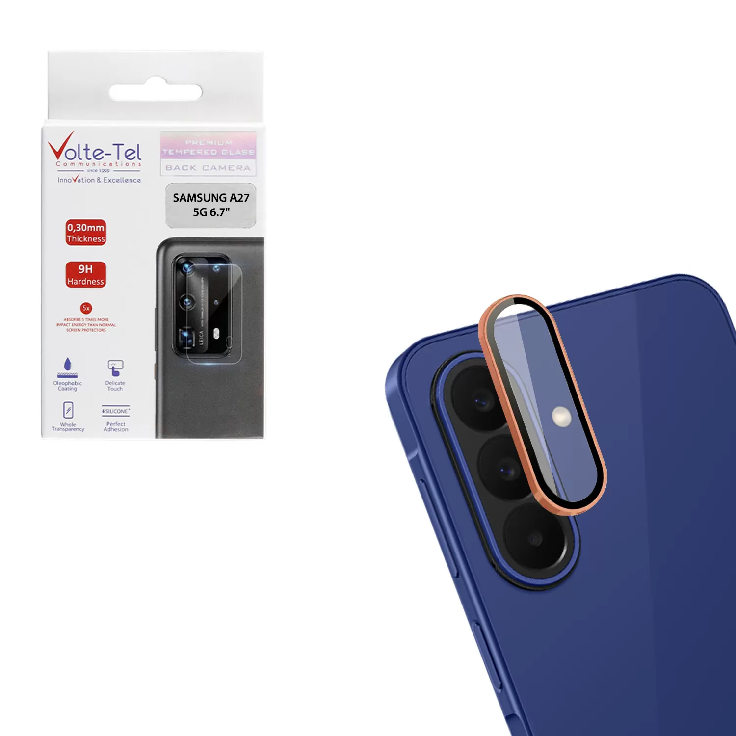 VOLTE-TEL CAMERA GLASS COVER SAMSUNG A27 5G A276 6.7in 9H 0.33MM EASY APPLICATION GOLD