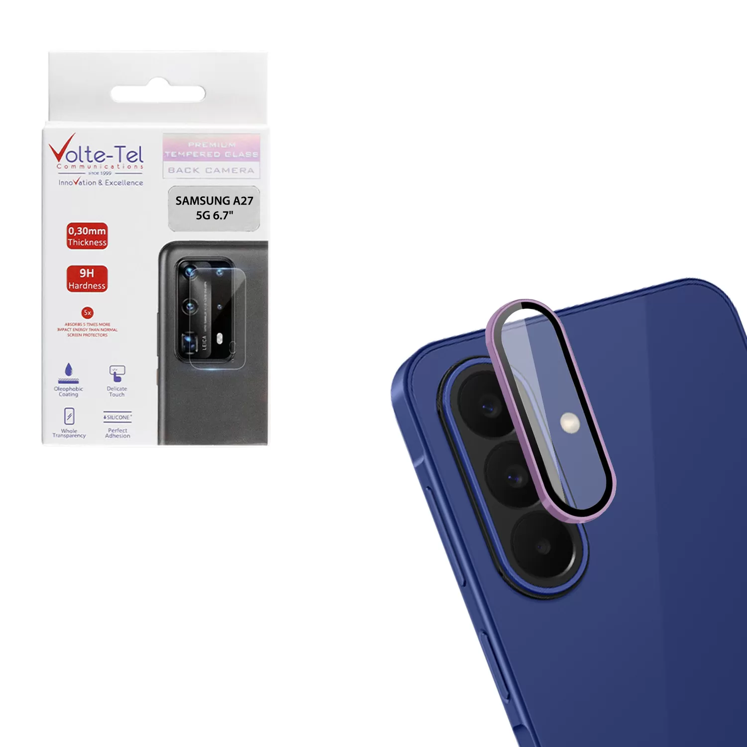 VOLTE-TEL CAMERA GLASS COVER SAMSUNG A27 5G A276 6.7in 9H 0.33MM EASY APPLICATION PURPLE