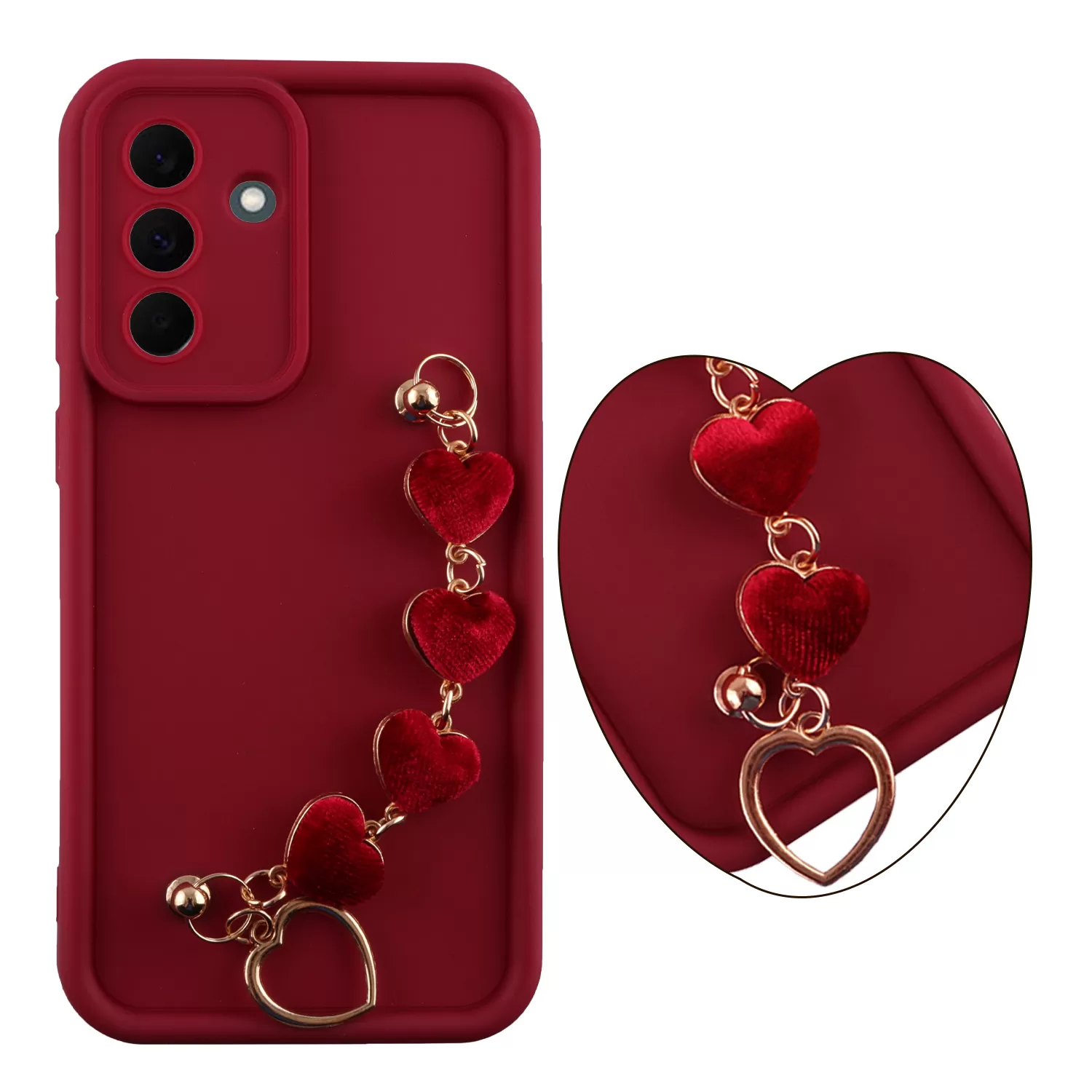 VOLTE-TEL SILICON TPU WITH STRAP ΘΗΚΗ SAMSUNG A37 5G A376 6.7in  FULL CAMERA PROTECTION BURGUNDY WITH RED HEARTS