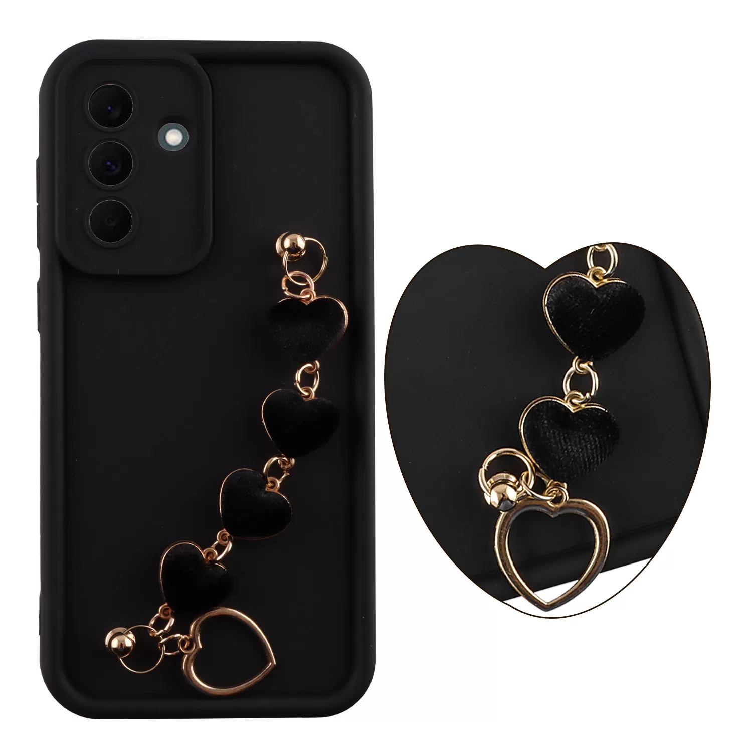VOLTE-TEL SILICON TPU WITH STRAP ΘΗΚΗ SAMSUNG A37 5G A376 6.7in  FULL CAMERA PROTECTION BLACK WITH BLACK HEARTS