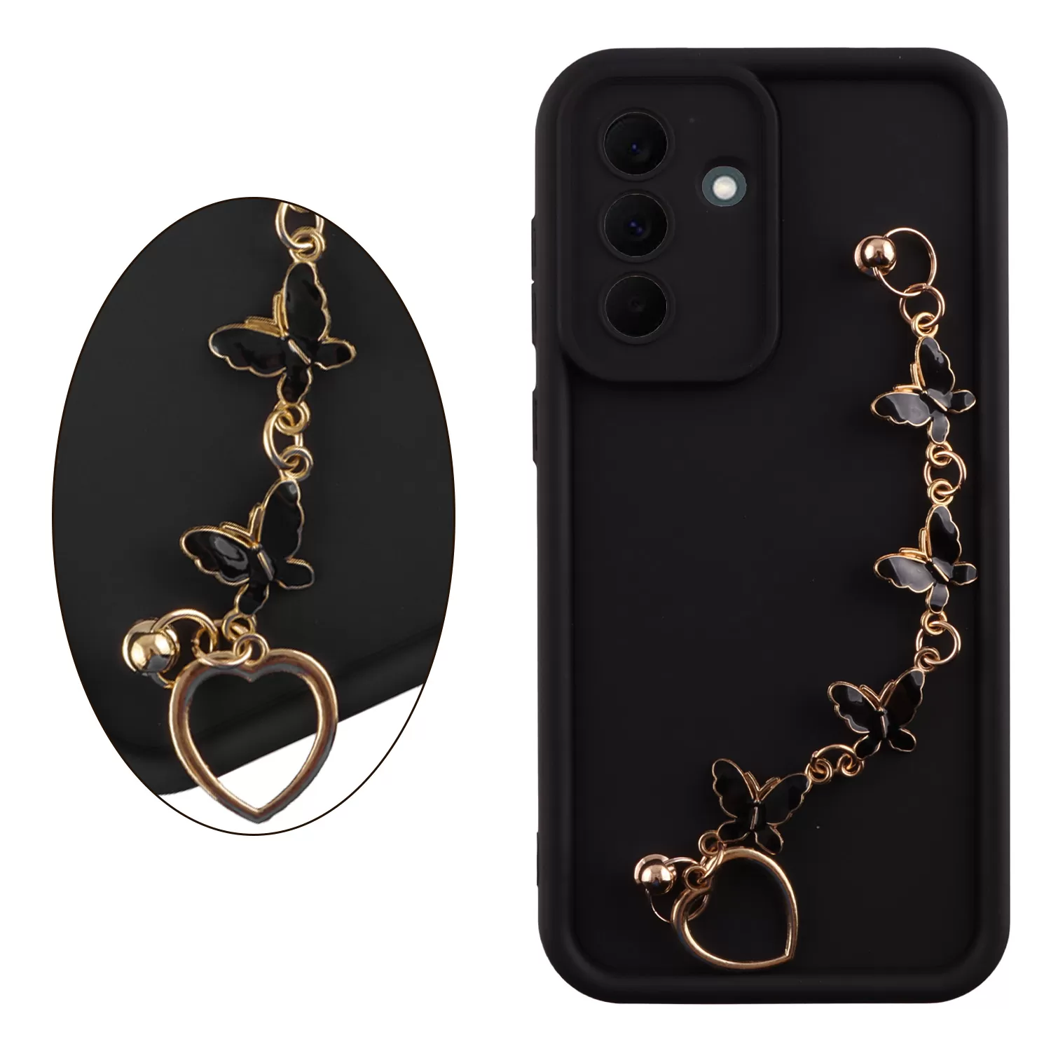 VOLTE-TEL SILICON TPU WITH STRAP ΘΗΚΗ SAMSUNG A37 5G A376 6.7in  FULL CAMERA PROTECTION BLACK WITH BLACK BUTTERFLIES